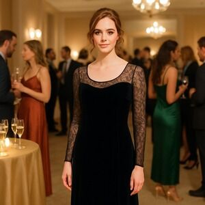 VTG 90s Robbie Bee Velvet & Lace Gown • Dark Romantic • Cocktail Elegance SZ 16